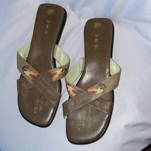 Icon Olive Green Japanese Geisha Leather Slide Sandals size 9.5